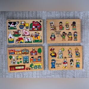 Lot of 4 vintage Fisher-Price wooden peg puzzles from the 1970s